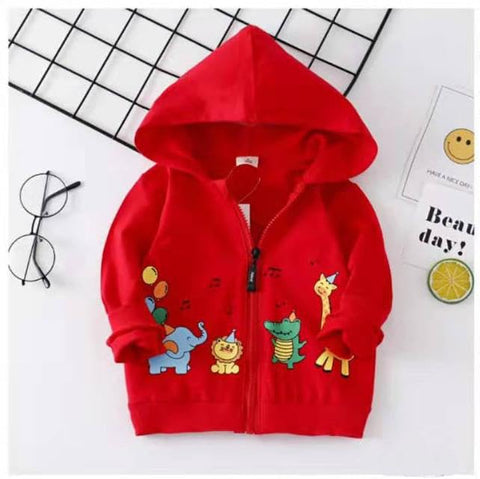 Jungle Print Pre-Winter Cotton Front Open Zipper Sweatshirt Hoodie for Kids