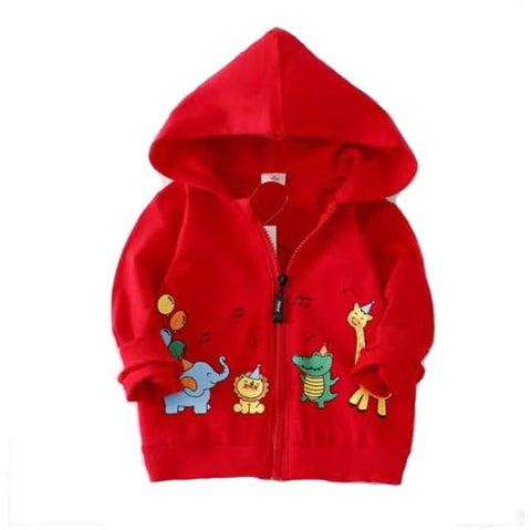 Jungle Print Pre-Winter Cotton Front Open Zipper Sweatshirt Hoodie for Kids