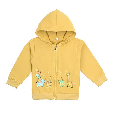 Jungle Print Pre-Winter Cotton Front Open Zipper Sweatshirt Hoodie for Kids