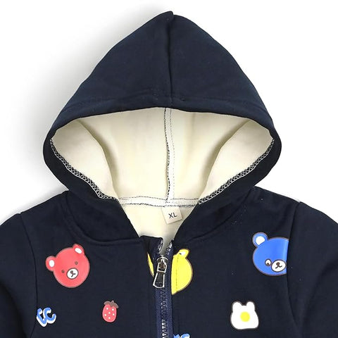 Kid's Winter Warm Fleece Colorful Bear Print Front Open Zipper Hoodie Sweatshirt
