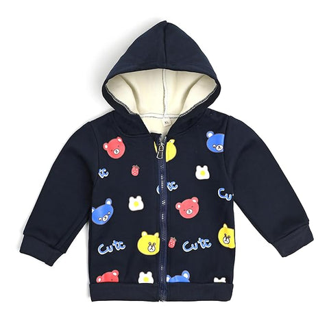 Kid's Winter Warm Fleece Colorful Bear Print Front Open Zipper Hoodie Sweatshirt