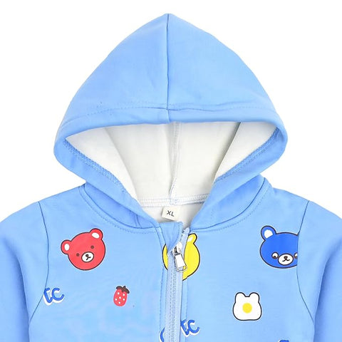 Kid's Winter Warm Fleece Colorful Bear Print Front Open Zipper Hoodie Sweatshirt
