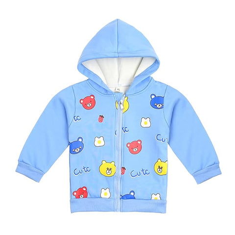 Kid's Winter Warm Fleece Colorful Bear Print Front Open Zipper Hoodie Sweatshirt