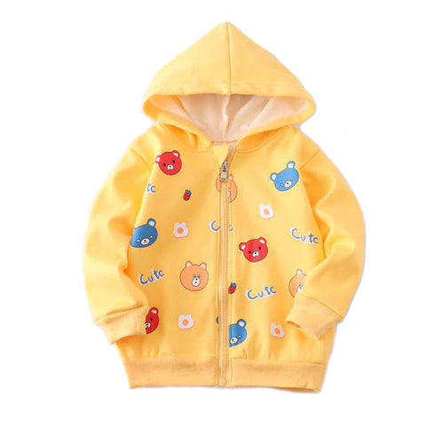 Kid's Winter Warm Fleece Colorful Bear Print Front Open Zipper Hoodie Sweatshirt