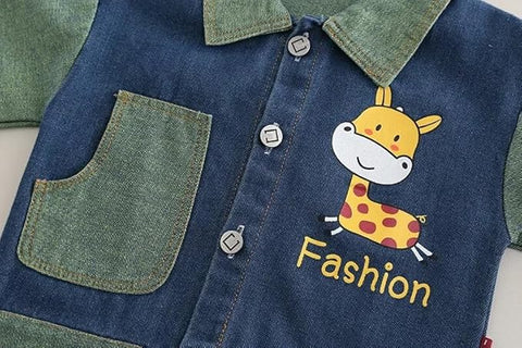 Giraffe Print Kid's Winter 3 Piece T-shirt With Denim Jacket & Jeans Pant Party Set