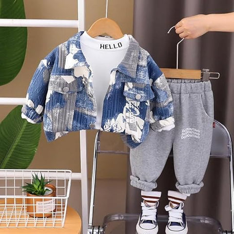 Boys T-shirt, Jogger & Denim Jacket 3-Piece Set