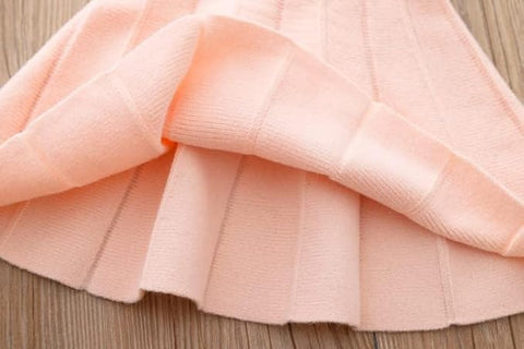 Warm Woolen Knitted Full Sleeve Cardigan Top with Detachable Brooch & Midi Skirt - Winter Party Dress for Girls