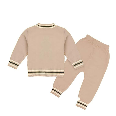 Kid's Cartoon Bear Knitted Warm Woolen Sweater Tshirt and Joggers Pant Winter Co-ord Set