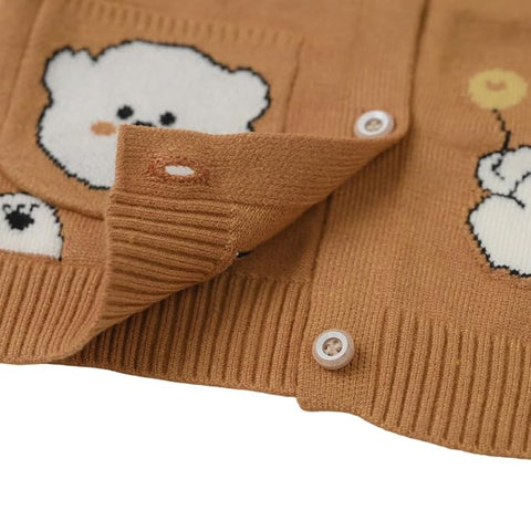 Kid's Cartoon Bear Knitted Warm Woolen Sweater Tshirt and Joggers Pant Winter Co-ord Set