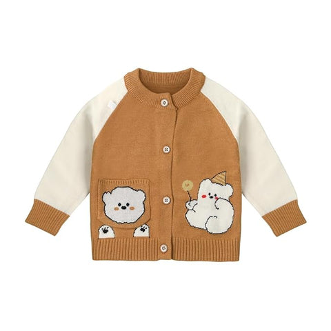 Kid's Cartoon Bear Knitted Warm Woolen Sweater Tshirt and Joggers Pant Winter Co-ord Set