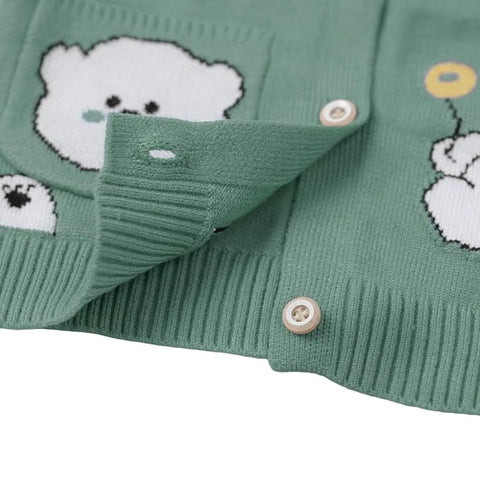 Kid's Cartoon Bear Knitted Warm Woolen Sweater Tshirt and Joggers Pant Winter Co-ord Set