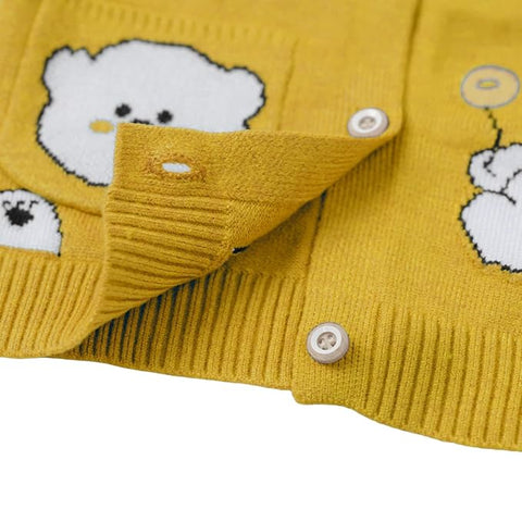 Kid's Cartoon Bear Knitted Warm Woolen Sweater Tshirt and Joggers Pant Winter Co-ord Set