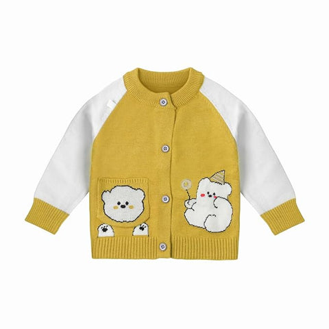Kid's Cartoon Bear Knitted Warm Woolen Sweater Tshirt and Joggers Pant Winter Co-ord Set