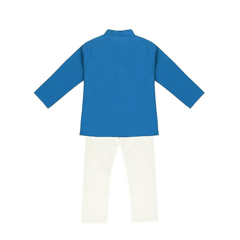 Boy's Traditional Ethnic Embroidered Jacket Attached Kurta with White Pyjama Festive Dress