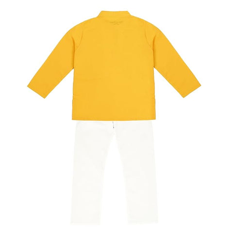 Boy's Traditional Ethnic Embroidered Jacket Attached Kurta with White Pyjama Festive Dress