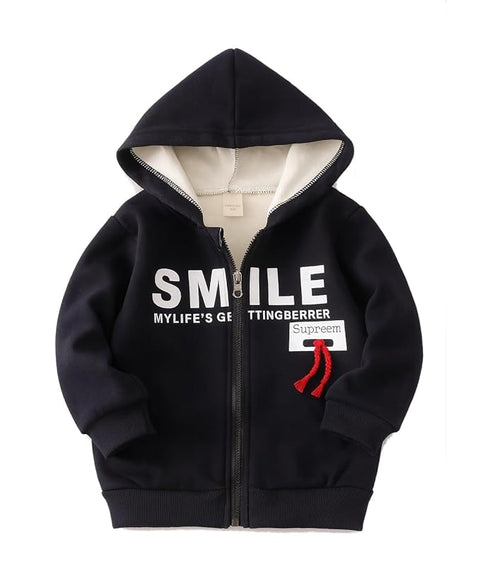 Kid's Winter Warm Fleece Front Open Zipper Hoodie Sweatshirt Jacket