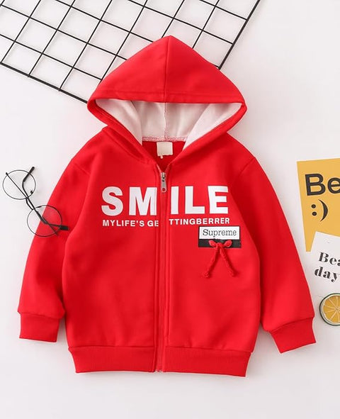 Kid's Winter Warm Fleece Front Open Zipper Hoodie Sweatshirt Jacket