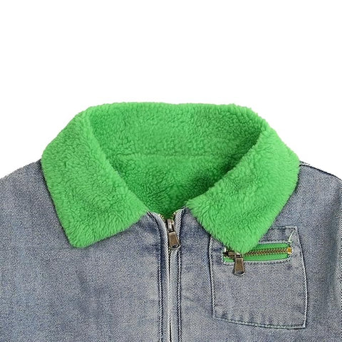 Kid's Warm Winter Full Sleeve Denim Jacket Coat with Colorful Collar
