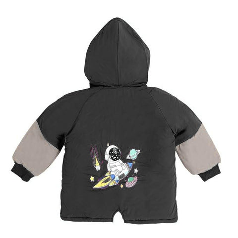 Space Astronaut Kid's Quilted Winter Warm Hood Jacket Coat Bomber Puffer Jacket with LED light Astronaut Patch