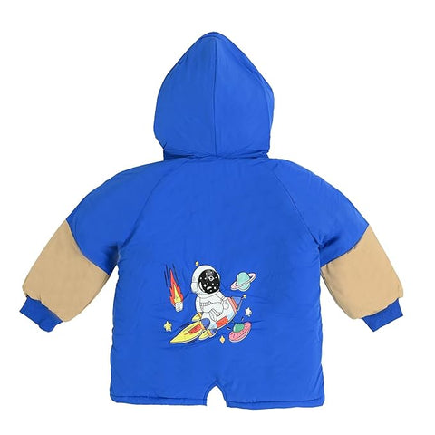 Space Astronaut Kid's Quilted Winter Warm Hood Jacket Coat Bomber Puffer Jacket with LED light Astronaut Patch