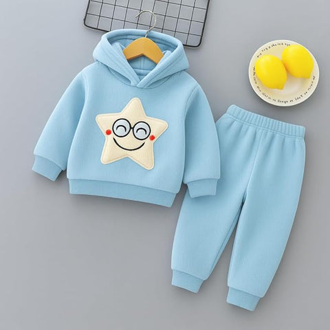 Kid's Smiling Star Warm Fleece Pullover Sweatshirt Hoodie  and Jogger Set