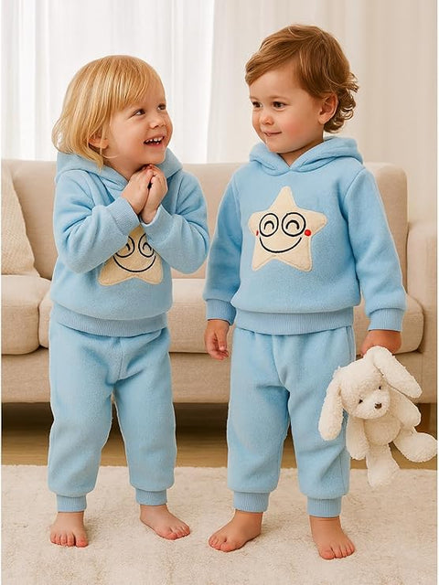 Kid's Smiling Star Warm Fleece Pullover Sweatshirt Hoodie  and Jogger Set