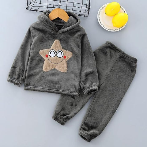 Kid's Smiling Star Warm Fleece Pullover Sweatshirt Hoodie  and Jogger Set