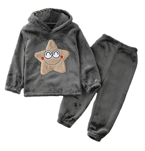 Kid's Smiling Star Warm Fleece Pullover Sweatshirt Hoodie  and Jogger Set