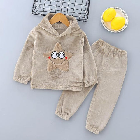Kid's Smiling Star Warm Fleece Pullover Sweatshirt Hoodie  and Jogger Set