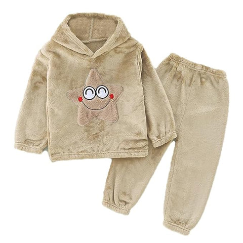 Kid's Smiling Star Warm Fleece Pullover Sweatshirt Hoodie  and Jogger Set