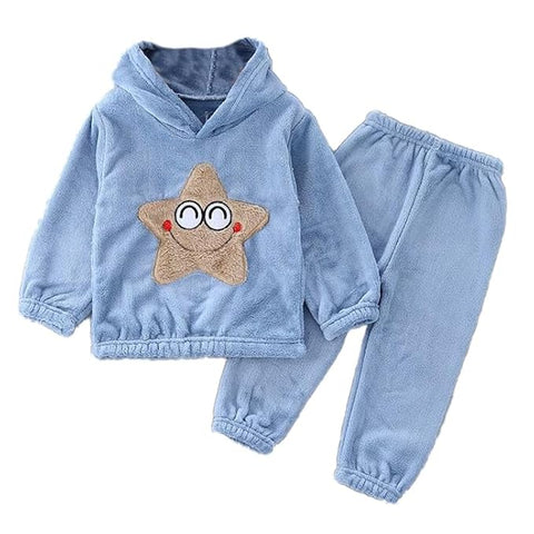 Kid's Smiling Star Warm Fleece Pullover Sweatshirt Hoodie  and Jogger Set