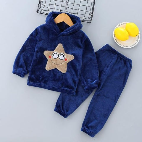 Kid's Smiling Star Warm Fleece Pullover Sweatshirt Hoodie  and Jogger Set
