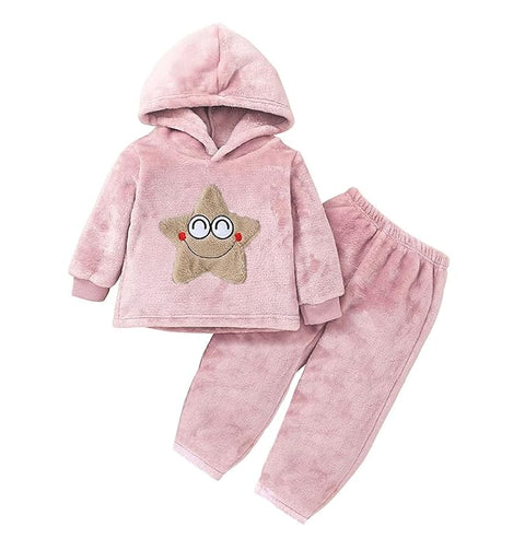 Kid's Smiling Star Warm Fleece Pullover Sweatshirt Hoodie  and Jogger Set