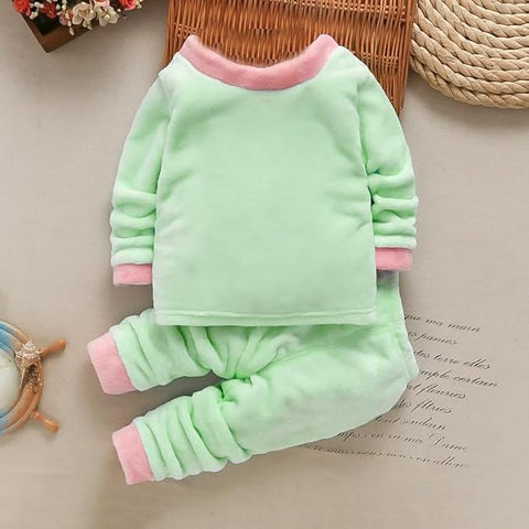 Kid's Cute Funky Bicolor Cartoon Winter Warm Fleece Sweatshirt Tshirt and Pajama Sets