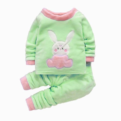 Kid's Cute Funky Bicolor Cartoon Winter Warm Fleece Sweatshirt Tshirt and Pajama Sets
