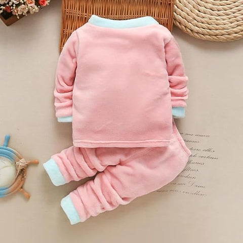 Kid's Cute Funky Bicolor Cartoon Winter Warm Fleece Sweatshirt Tshirt and Pajama Sets