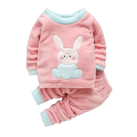 Kid's Cute Funky Bicolor Cartoon Winter Warm Fleece Sweatshirt Tshirt and Pajama Sets