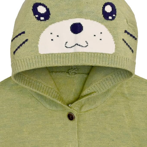 Kid's Jungle Animal Warm Wool Knitted Front Open Hoodie Sweater Cardigan