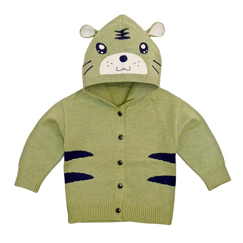 Kid's Jungle Animal Warm Wool Knitted Front Open Hoodie Sweater Cardigan