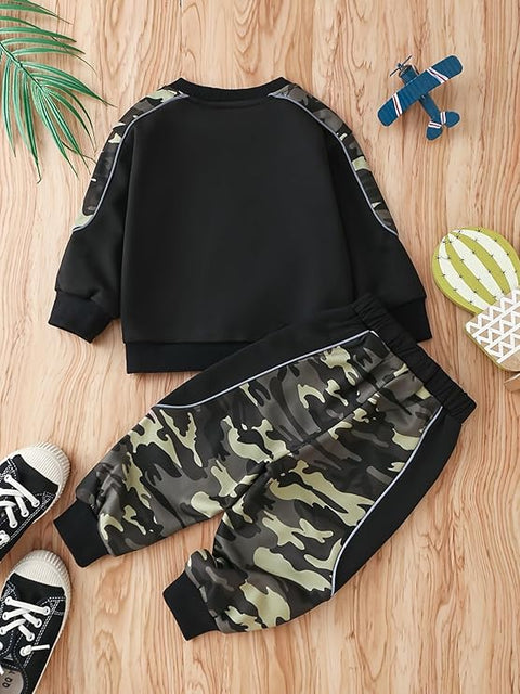 Dad & Me Printed Camouflage Kid's Full Sleeve Sweatshirt and Jogger Pant Clothing Set