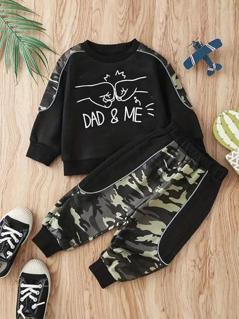 Dad & Me Printed Camouflage Kid's Full Sleeve Sweatshirt and Jogger Pant Clothing Set