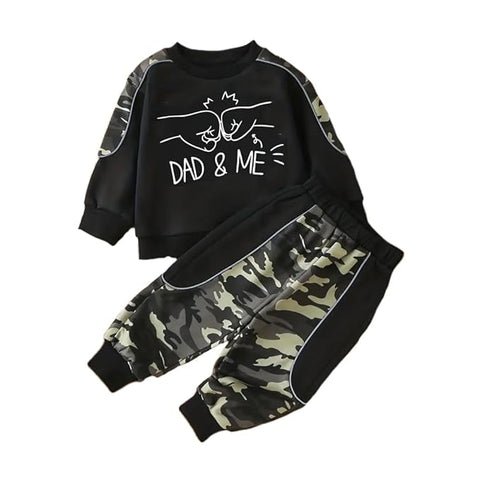 Dad & Me Printed Camouflage Kid's Full Sleeve Sweatshirt and Jogger Pant Clothing Set