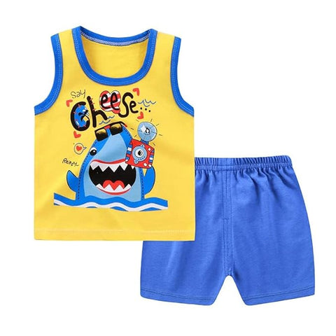 Shark Print Sleeveless T-shirt & Shorts Set