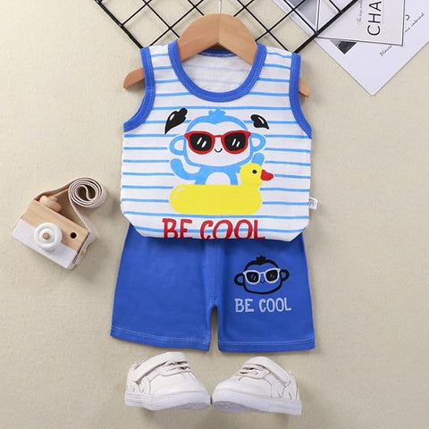 Kid's Cool Cartoon Printed Sleeveless T-Shirt & Shorts Set