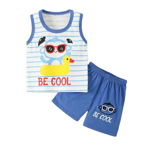Kid's Cool Cartoon Printed Sleeveless T-Shirt & Shorts Set