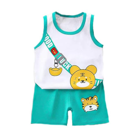 Cute Tiger Printed Sleeveless T-Shirt & Shorts Set