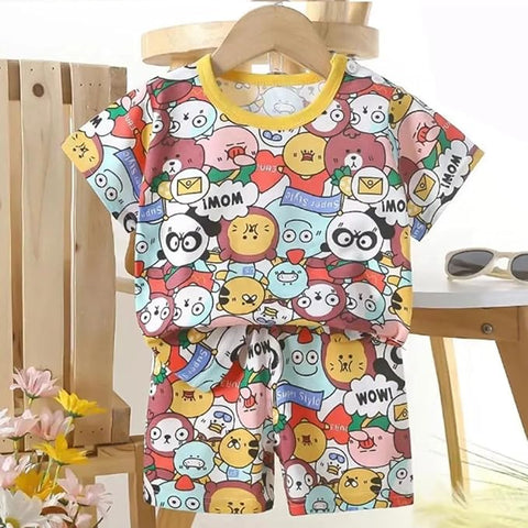 All Over Cartoon Printed T-Shirt & Shorts Set