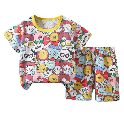 All Over Cartoon Printed T-Shirt & Shorts Set