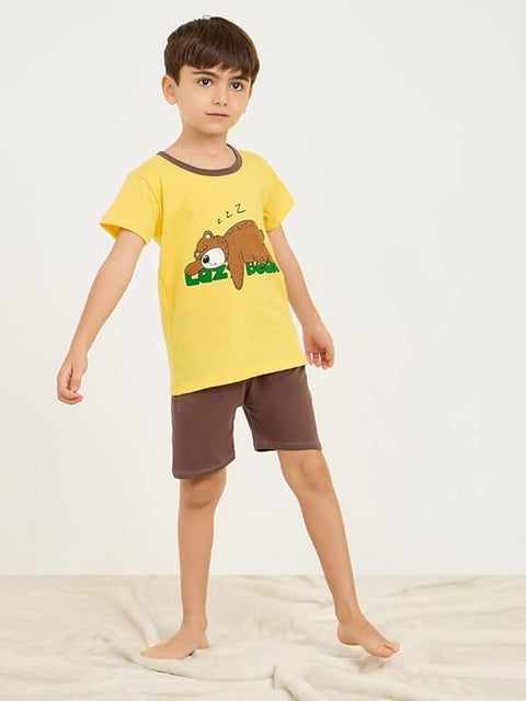 Sleeping Bear Printed Half Sleeve T-Shirt & Shorts Set