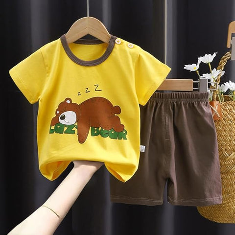 Sleeping Bear Printed Half Sleeve T-Shirt & Shorts Set